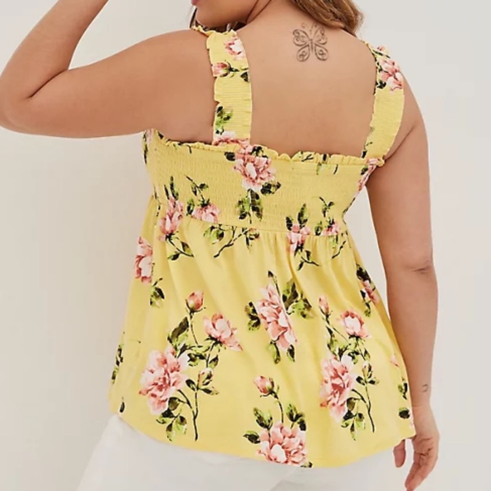 yellow floral Knit Smocked milkmaid babydoll top fairy romantic cruise butter